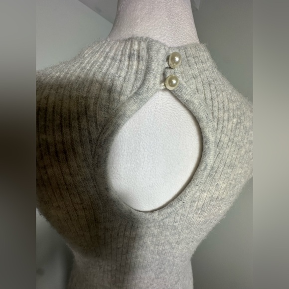 Anthropologie Feather Bone Oda  Crochet Wool Alpaca Blend  Sweater Gray  Dress M - Picture 7 of 17